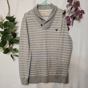 Men's American Eagle Vintage Grey striped Half Collar Sweater